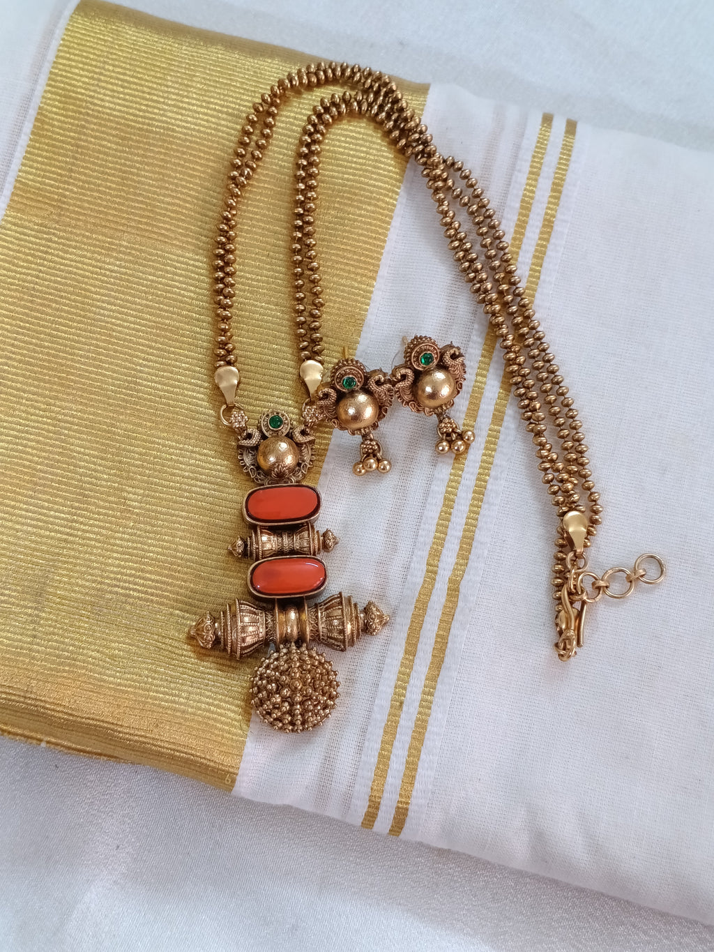Coral Pendant Mid Long Necklace Set V263