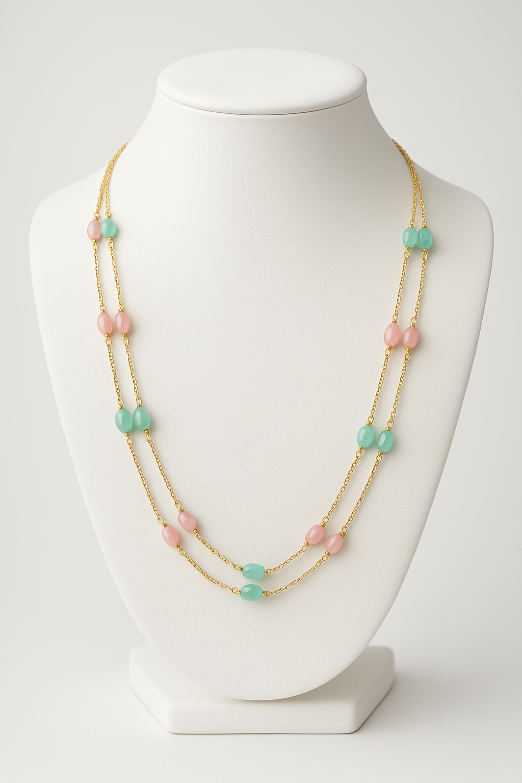 Necklace on jewelry display dummy