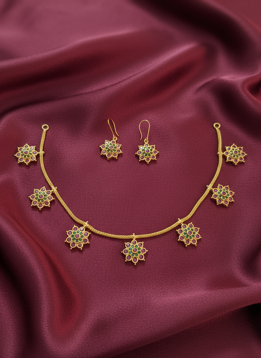 Necklace set on maroon satin
