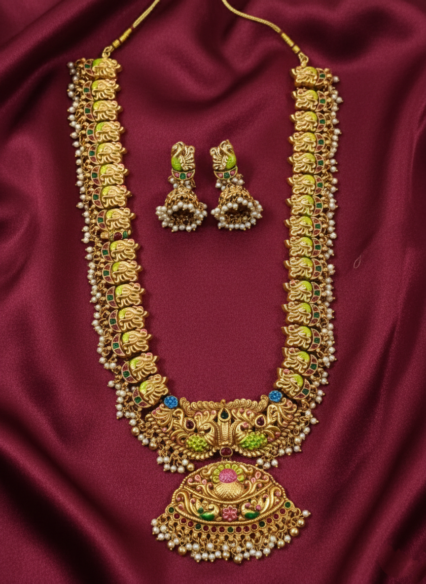 Matte Finish Enamel Non Idol Long Necklace Set
