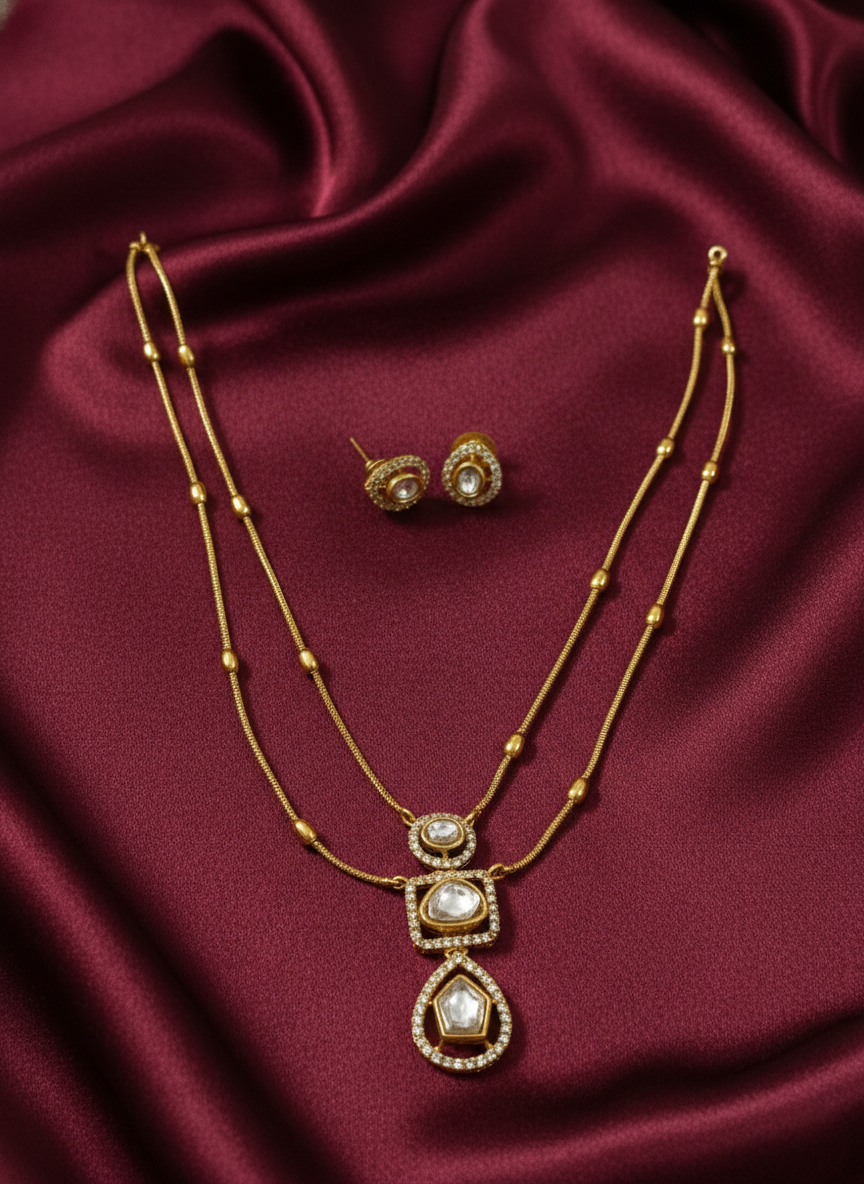 AD 2 Layer Mid Long Necklace Set V75