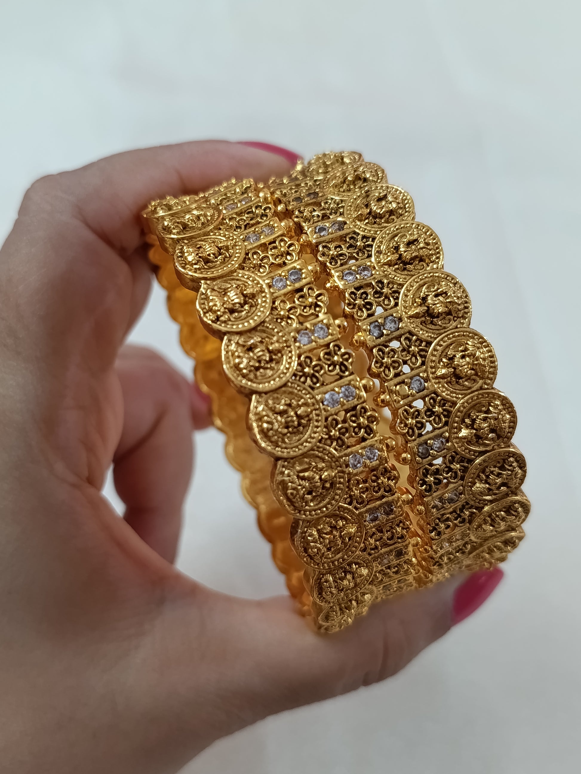 Lakshmi Coin Broad Bangle Set of 2
