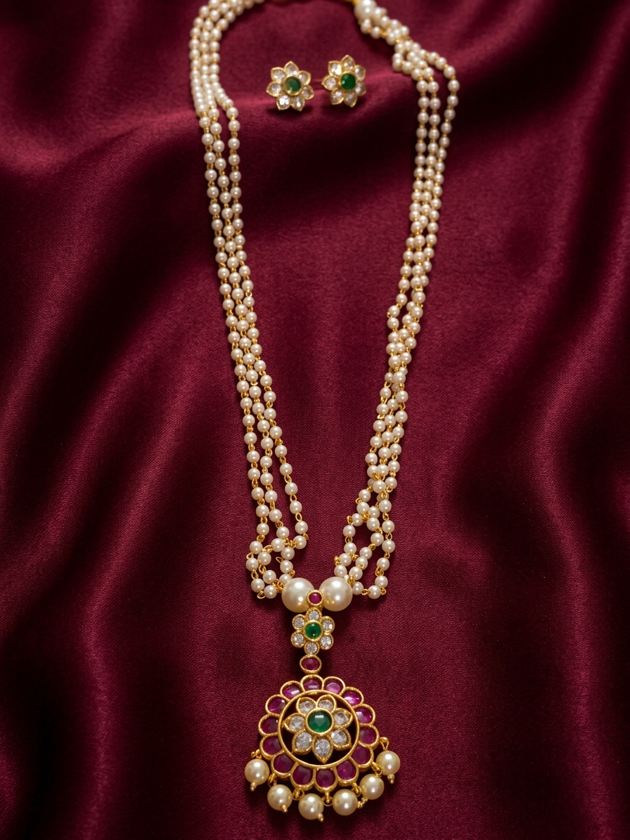 Pearl Long Necklace With Pendant V10
