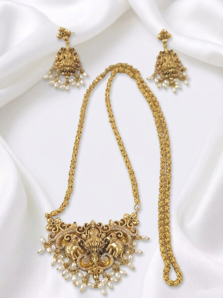Lakshmi Pendant Long Necklace Set V5