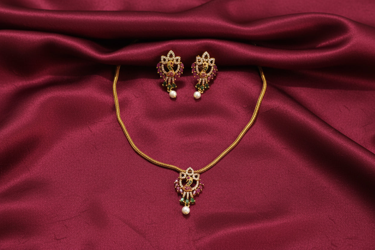 Low Budget AD Peacock Pendant Necklace Set