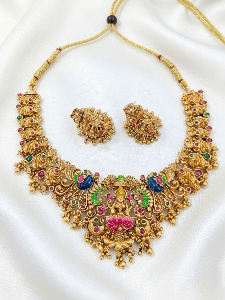 Enamel Lakshmi Necklace Set V16