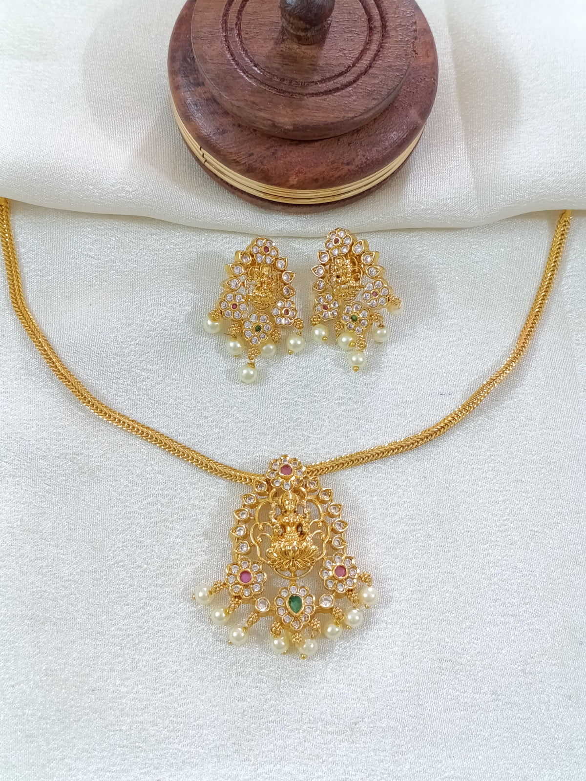 Matte Finish Lakshmi Pendant Choker Set V2