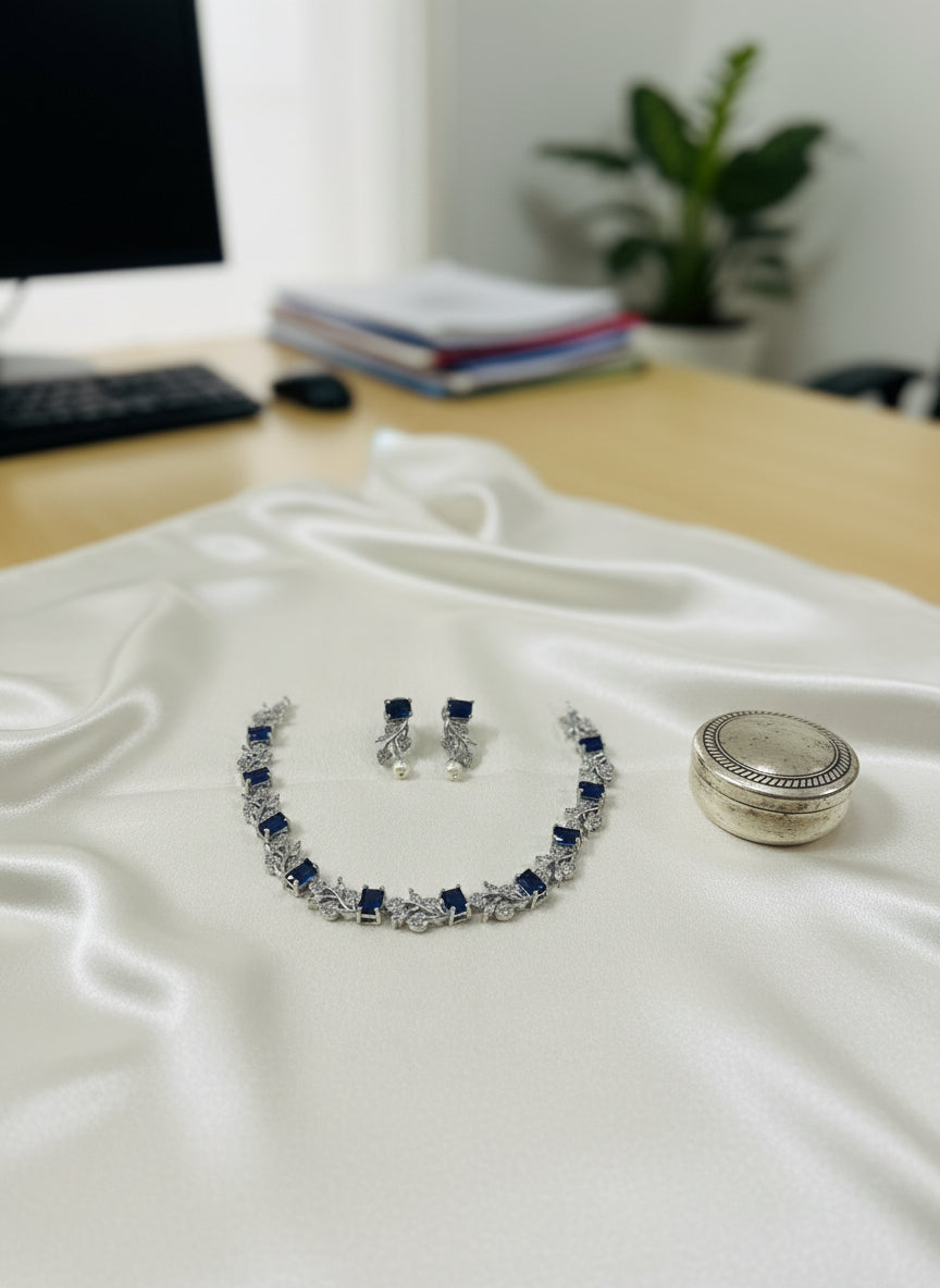Blue Sapphire AD Necklace Set