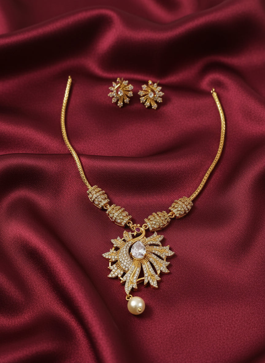 Big Size AD Peacock Pendant Necklace Set