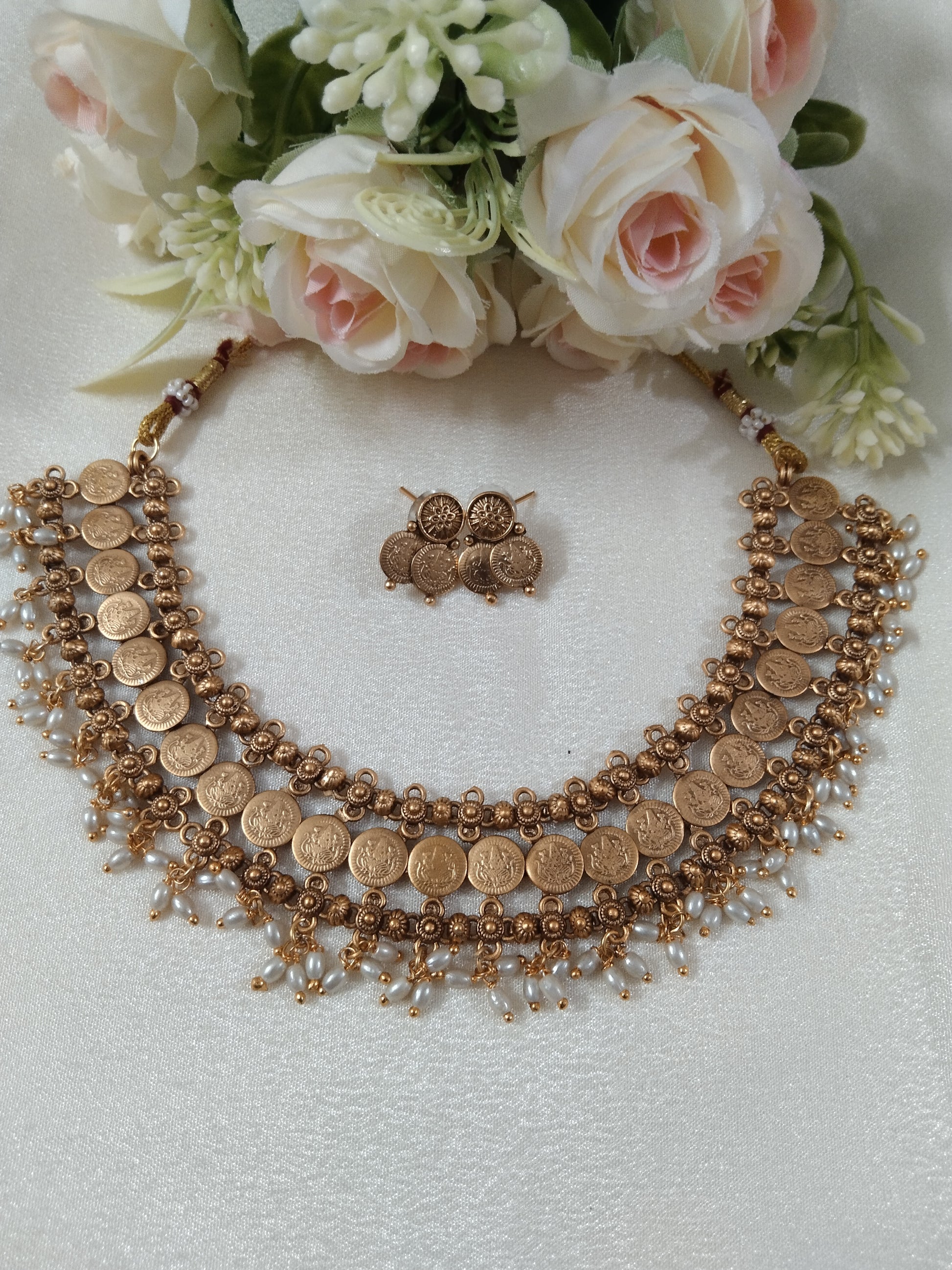 Coin Necklace With Rice Pearl Drop