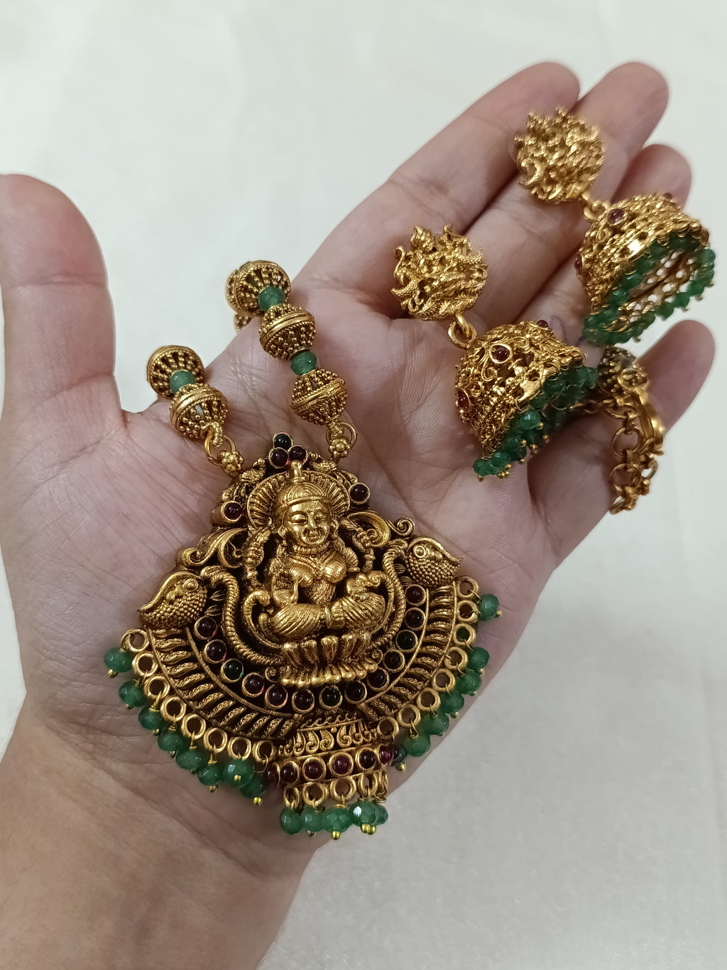 Lakshmi Emarald Mid Long Necklace Set