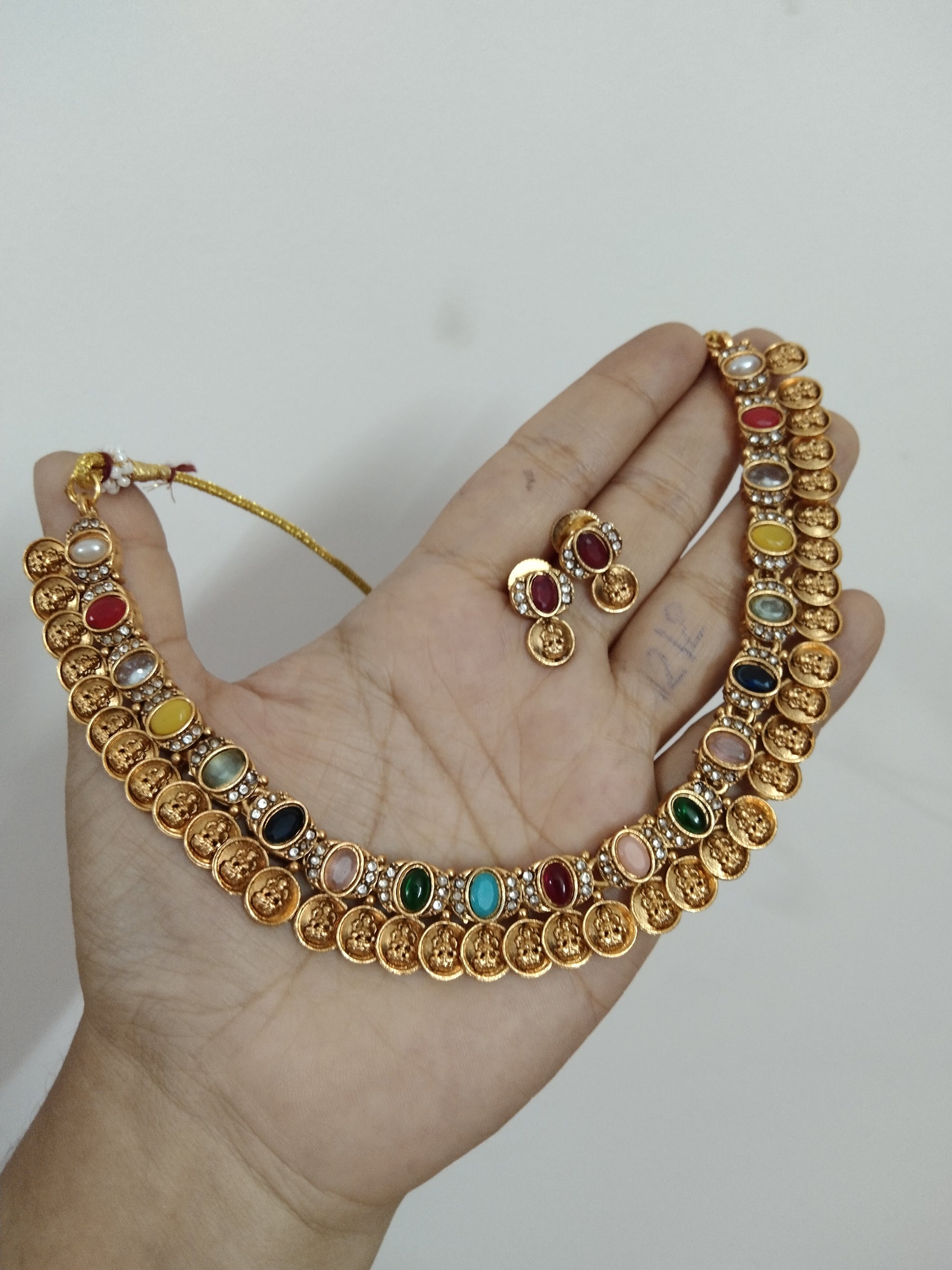 Low Budget Navaratna Coin Necklace Set