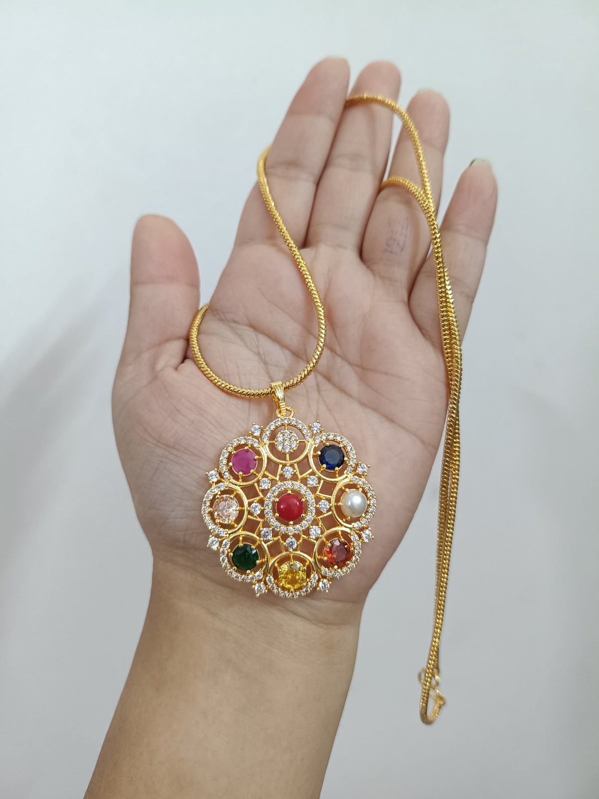 Micro Polish Navaratna Pendant Chain