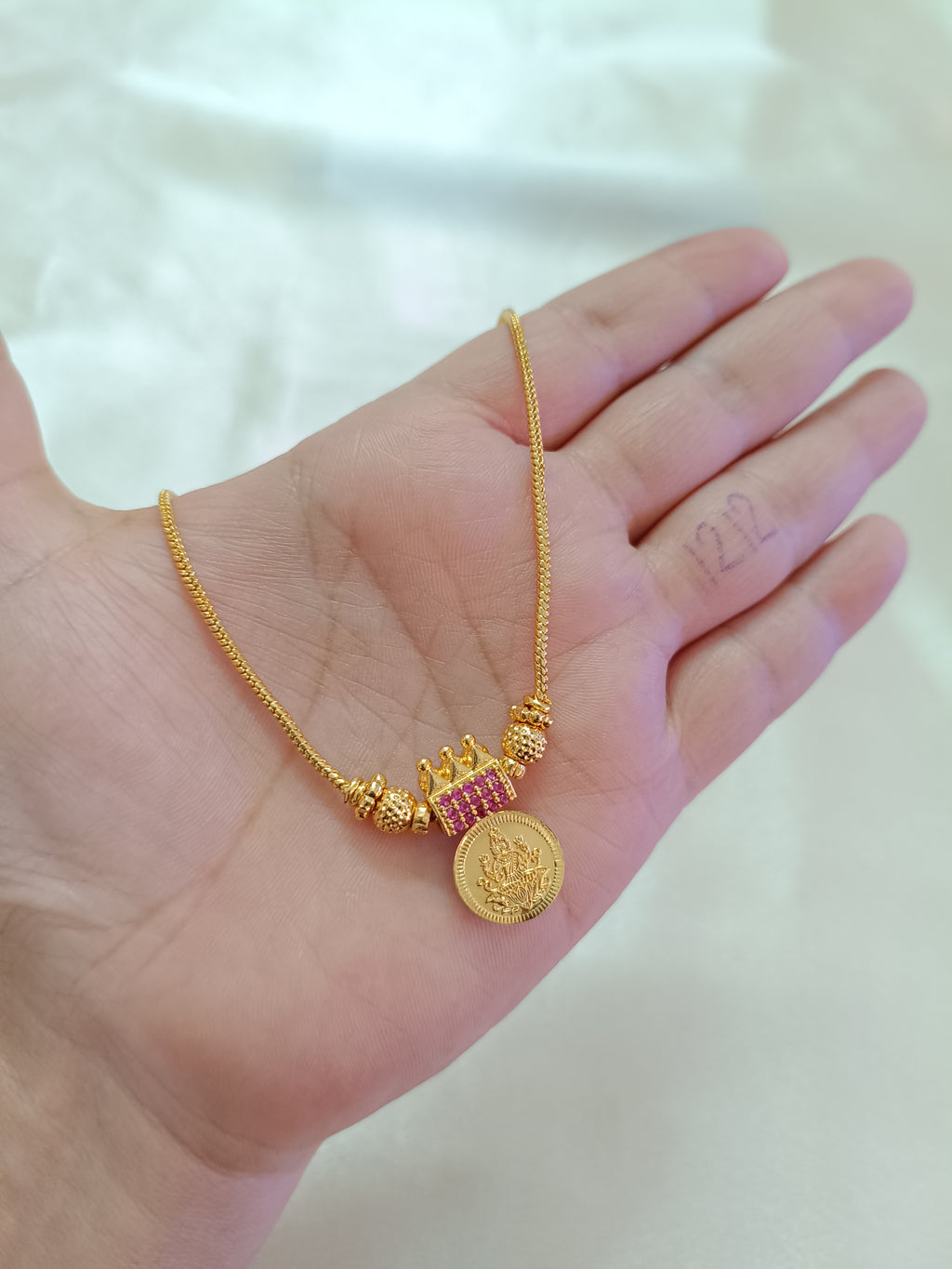 Micro Polish Lakshmi Coin Pendant Necklace Set
