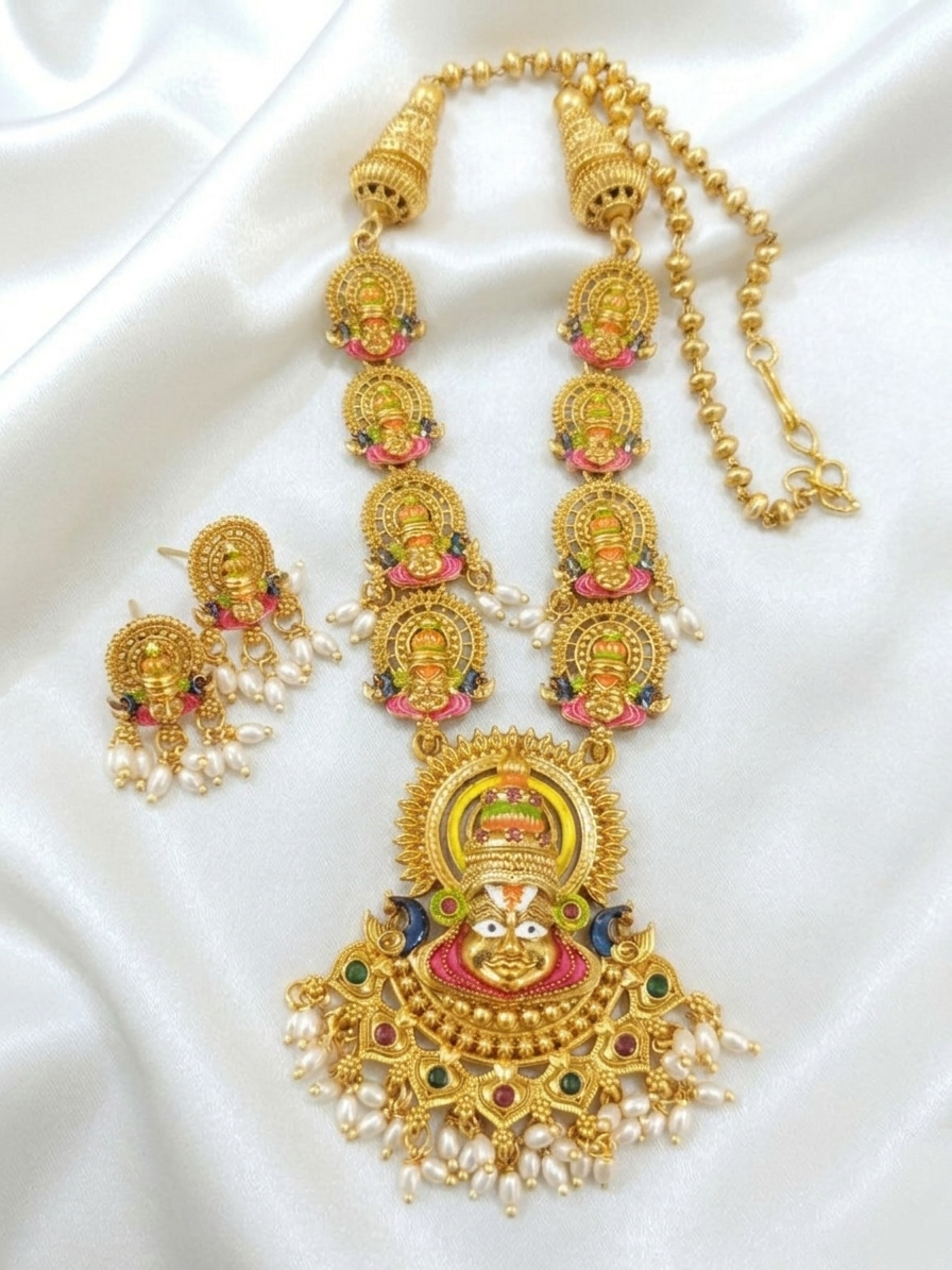 Matte Finish Enamel Kathakali Long Necklace Set V1