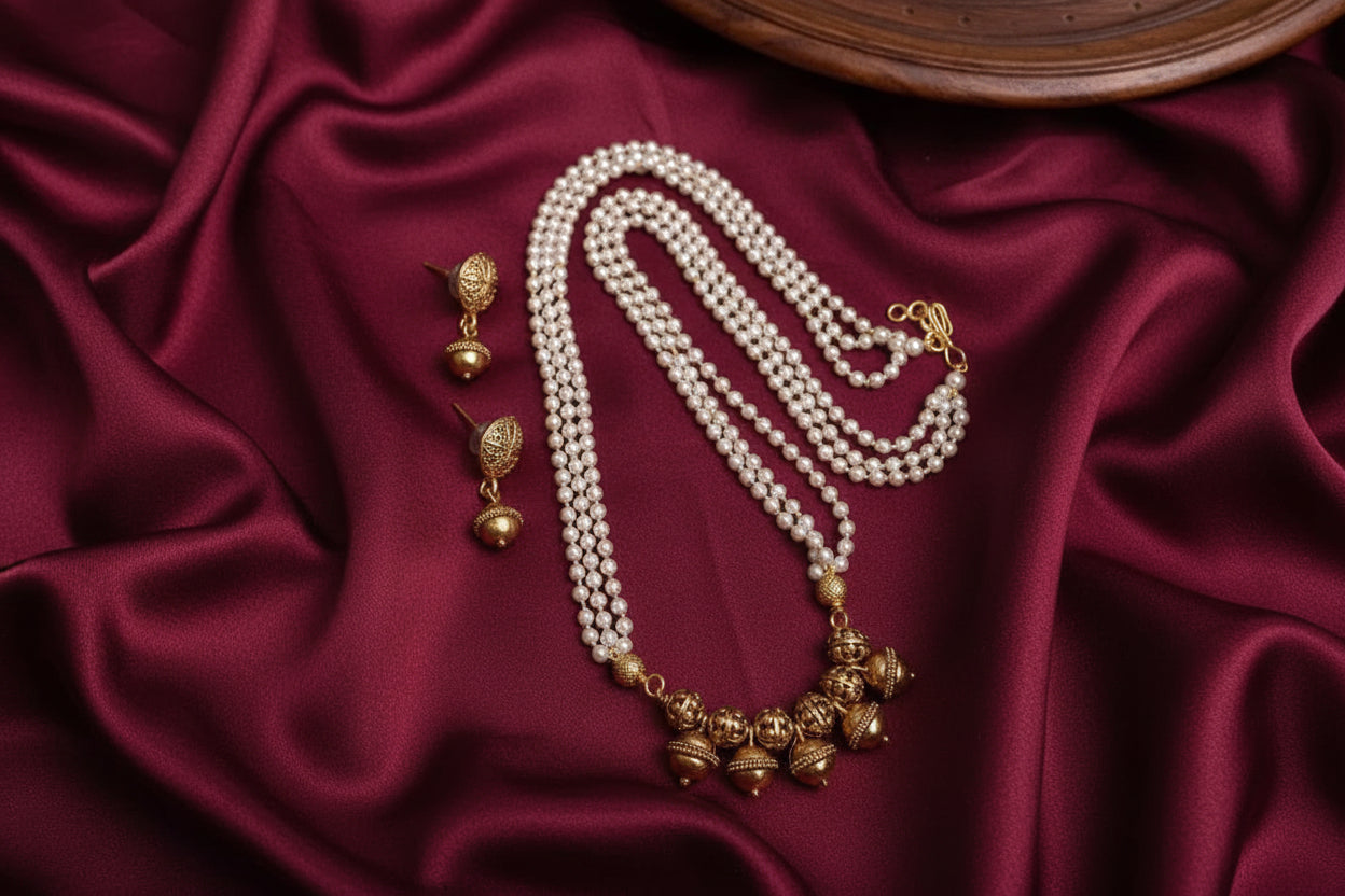 3 Layer Pearl Pendant Necklace Set
