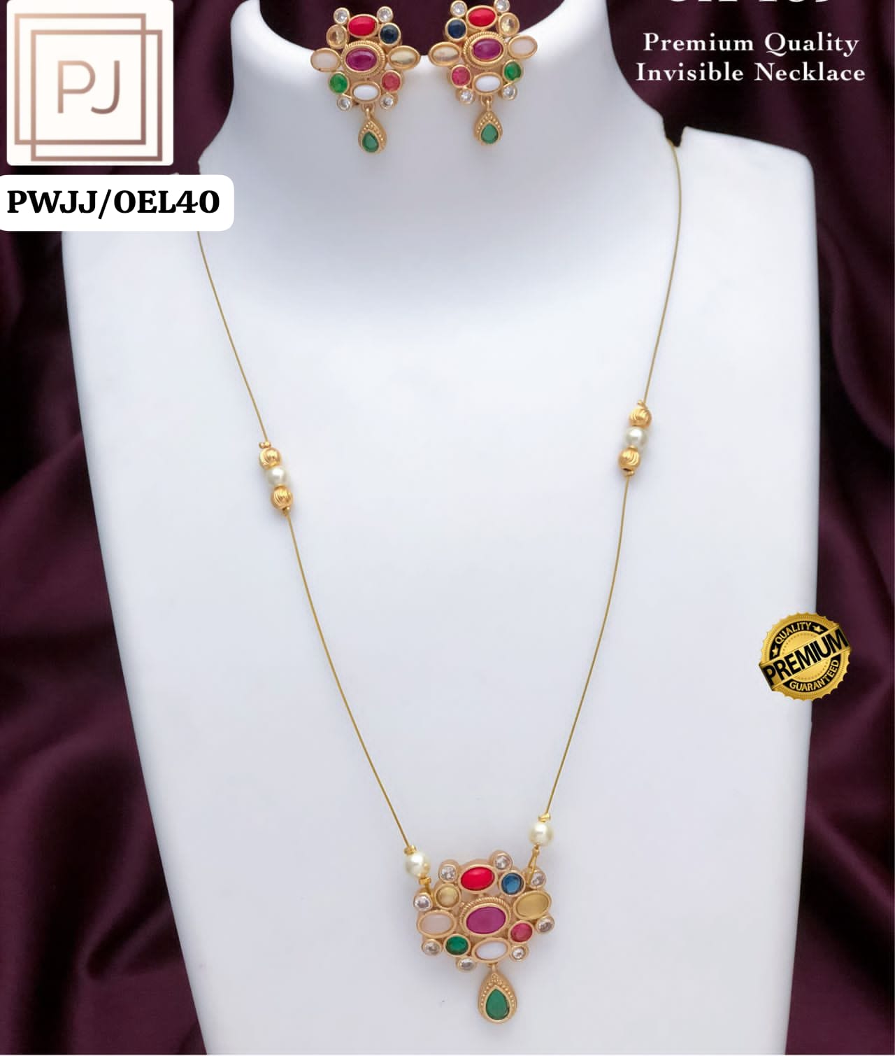 Navaratna Pendant Invisible Neckset Set