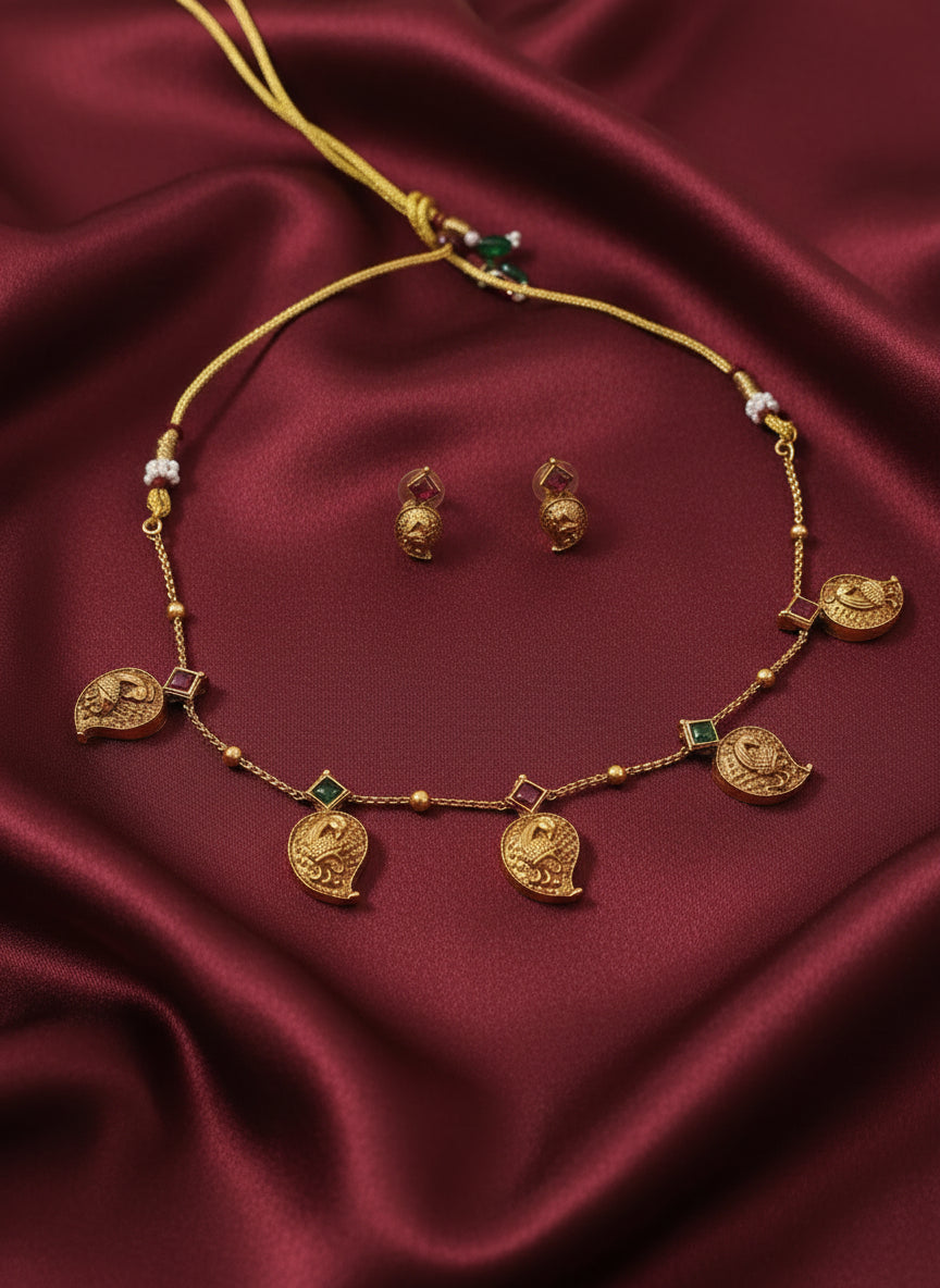 Matte Finish Mango Pendant Chain Necklace Set V3