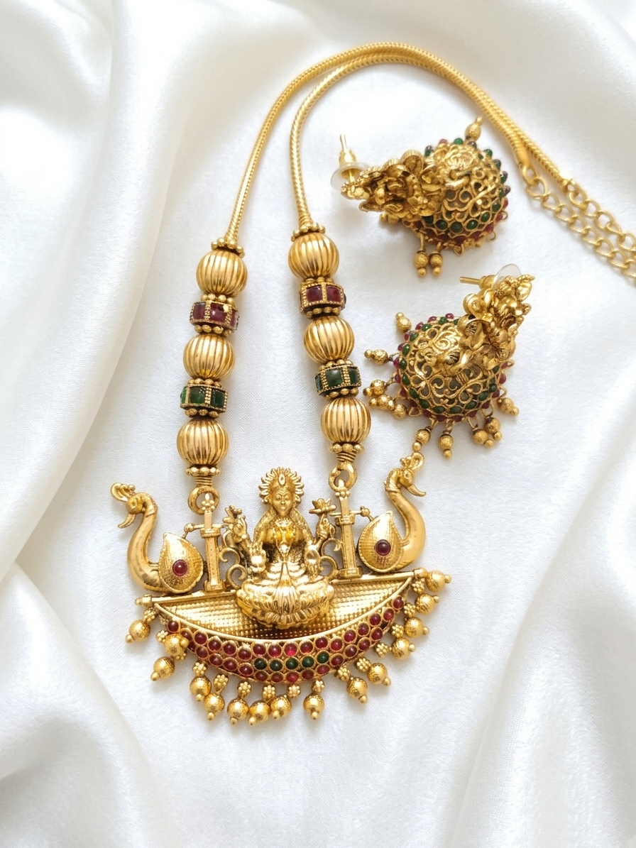 Simple Lakshmi Pendant Necklace Set