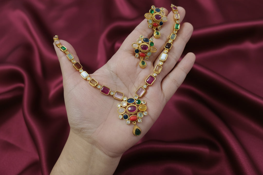 Simple Navaratna Necklace Set V2