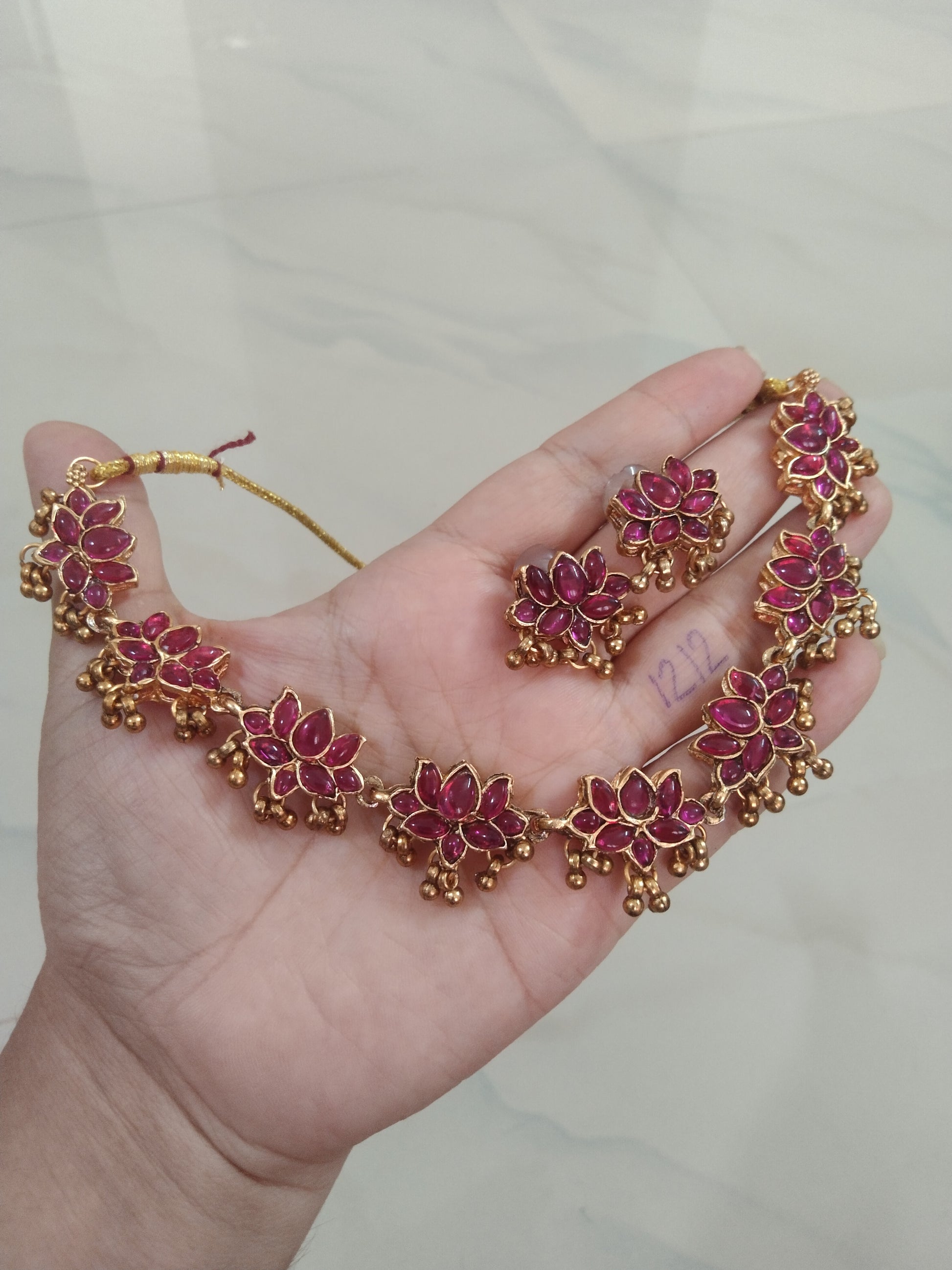 Meroon Lotus with Golden Beads