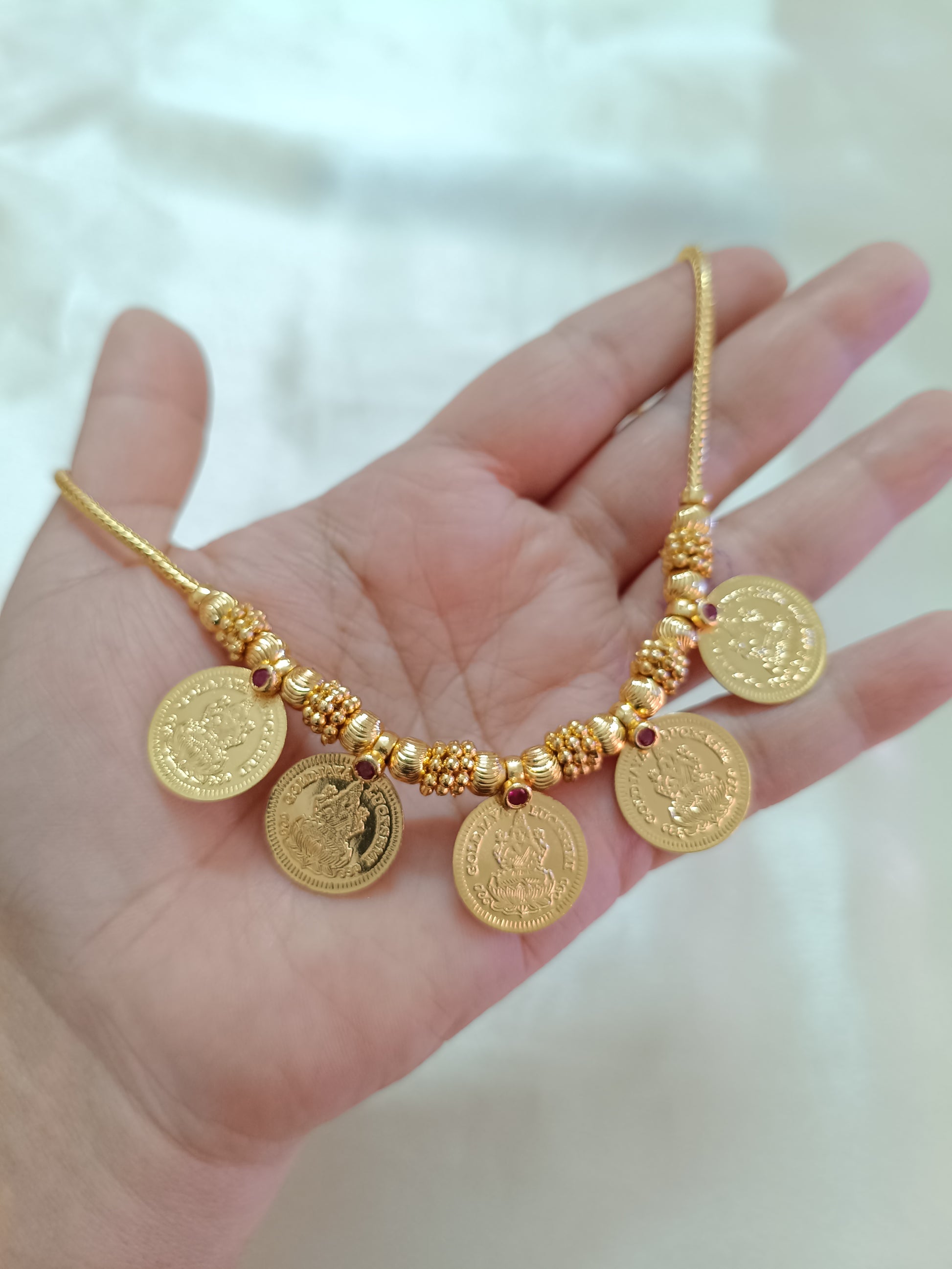 Micro Polish 5 Pendant Lakshmi Coin Necklace Set