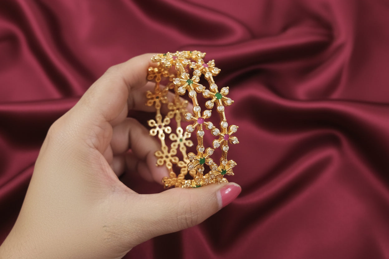 AD Flower Bangle Set of 2