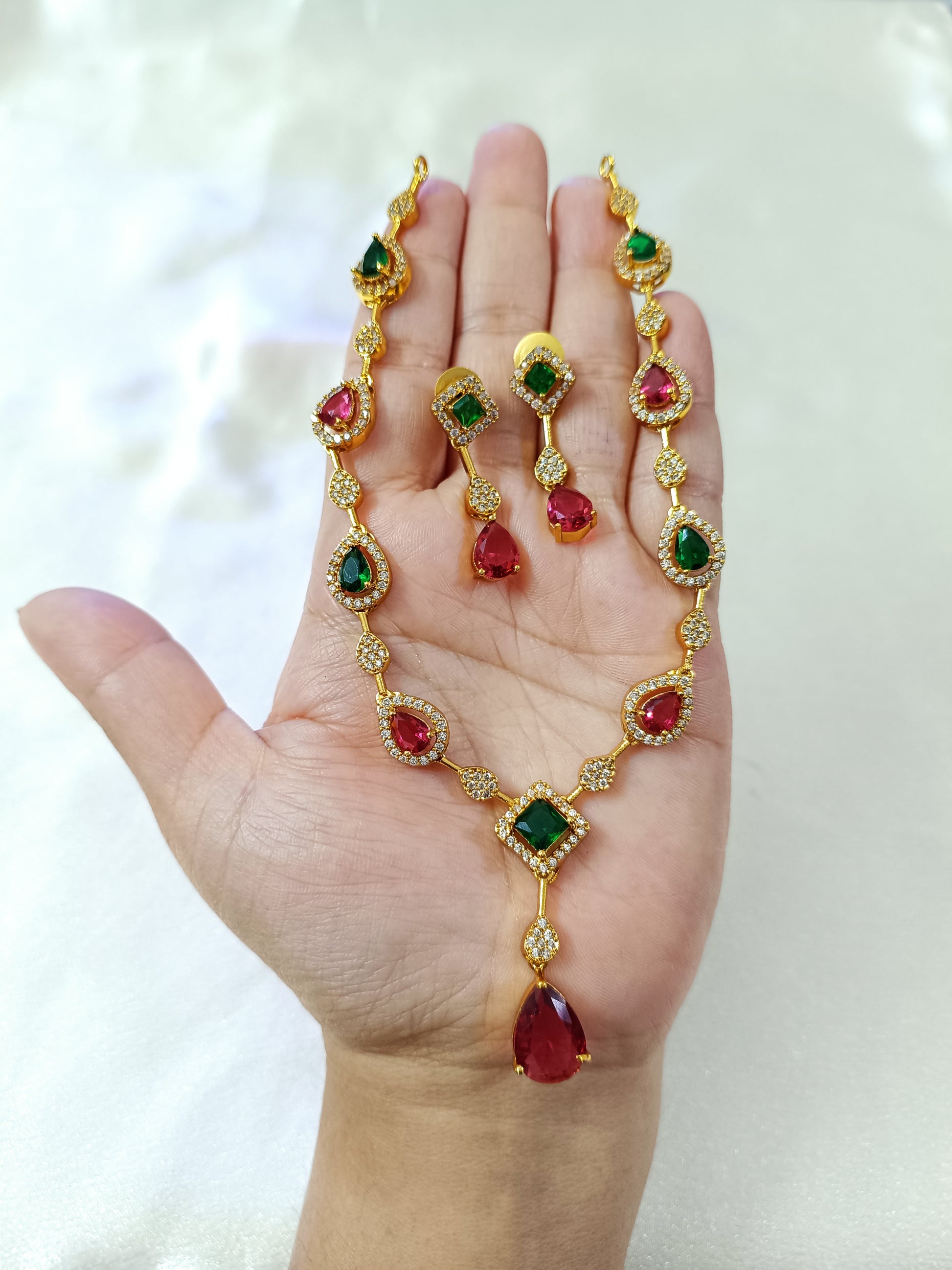 Matte Finish AD Stone Necklace Set V57