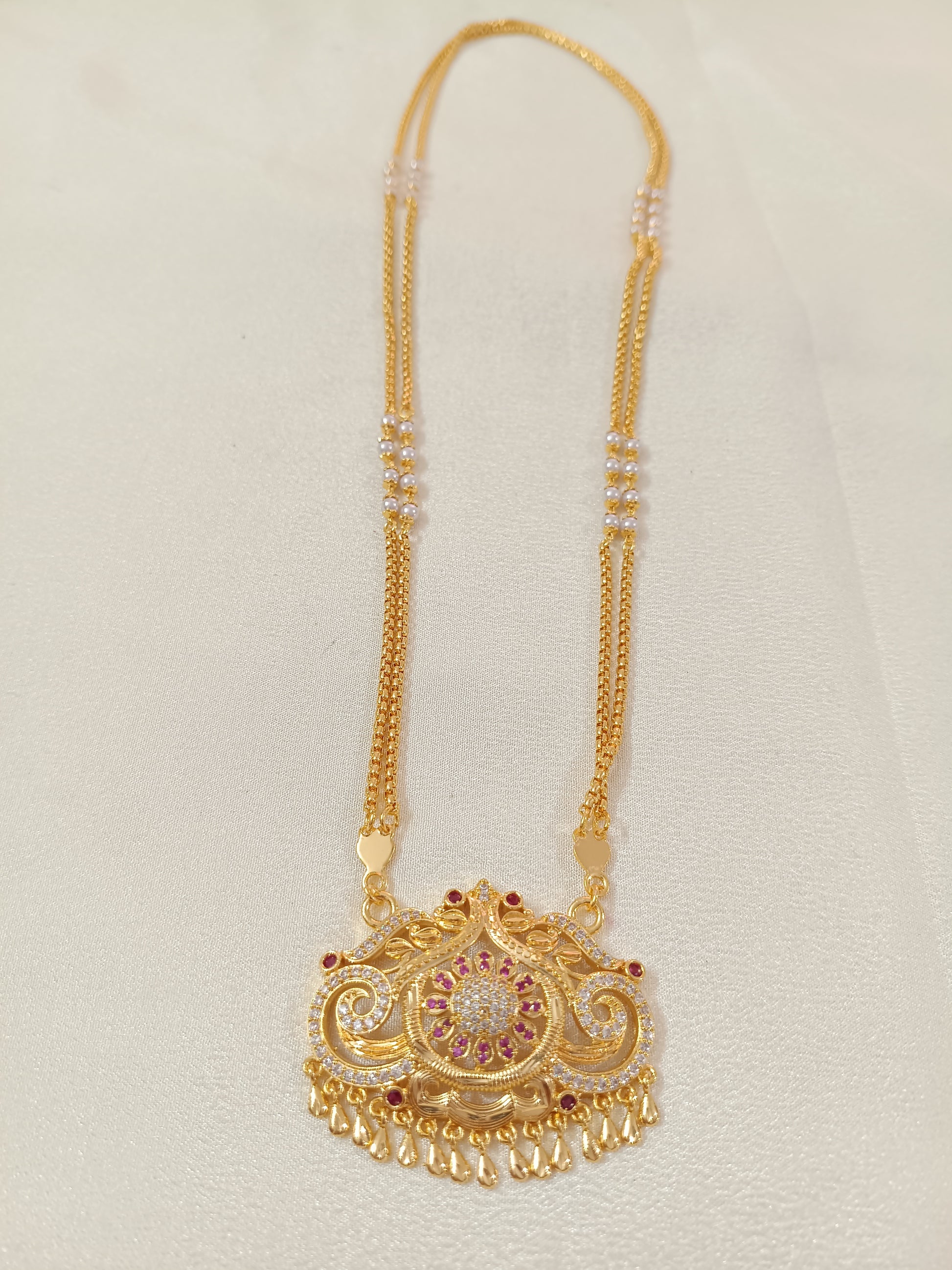 Micro Polish Peacock AD Stone Long Necklace Set V2