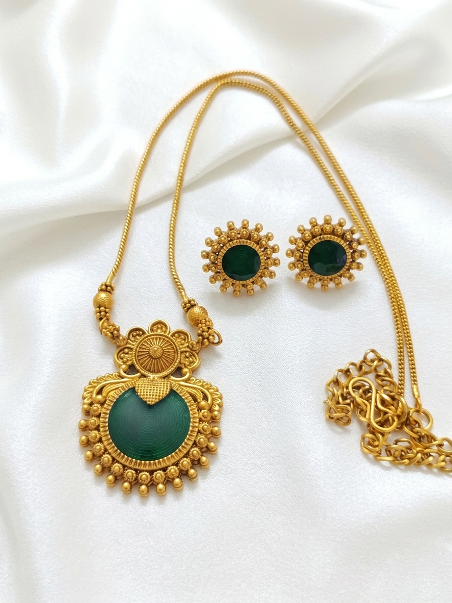 Low Budget Palakka Pendant Long Necklace Set V2