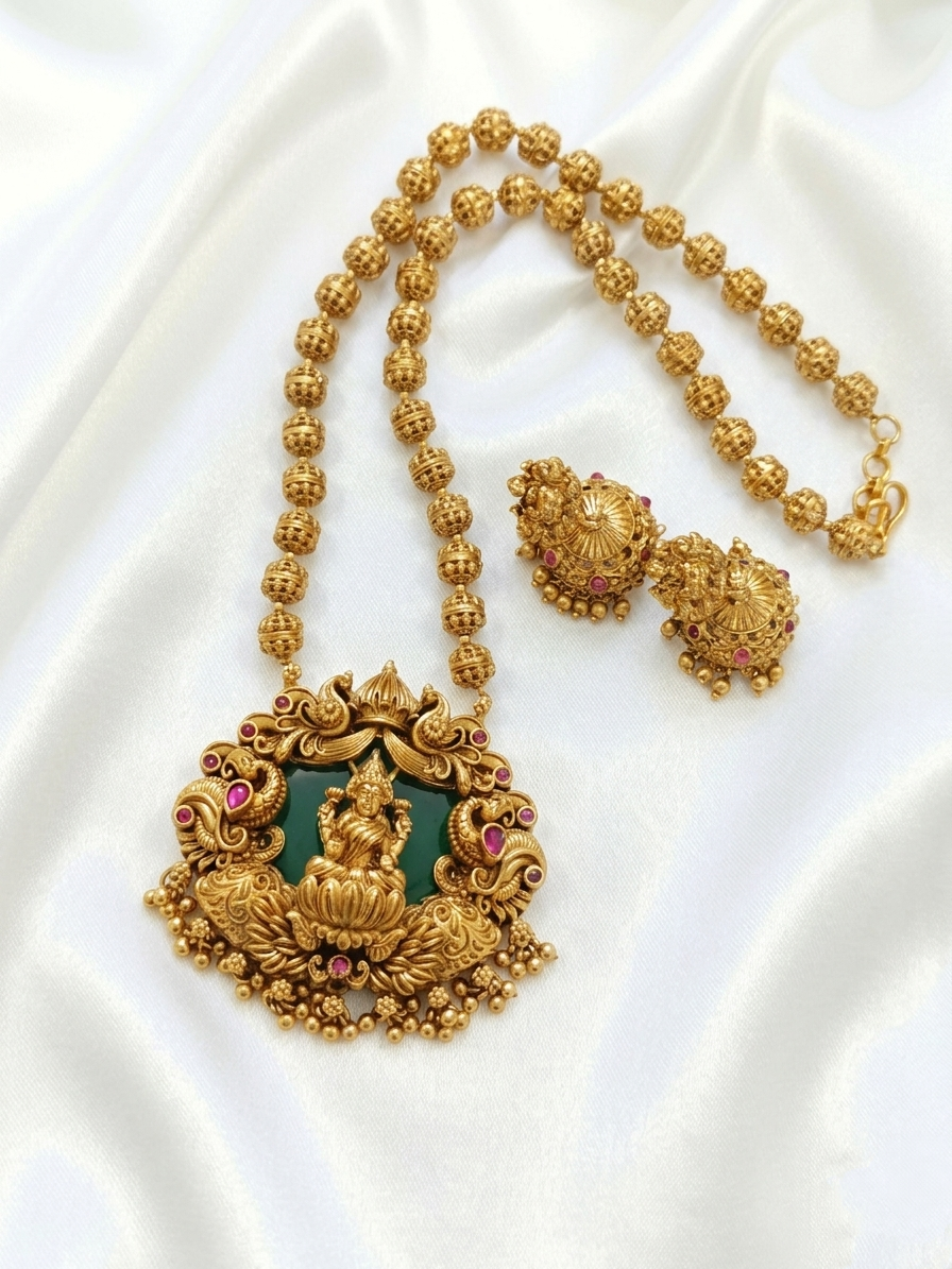 Palakka Lakshmi Mid Long necklace set V4