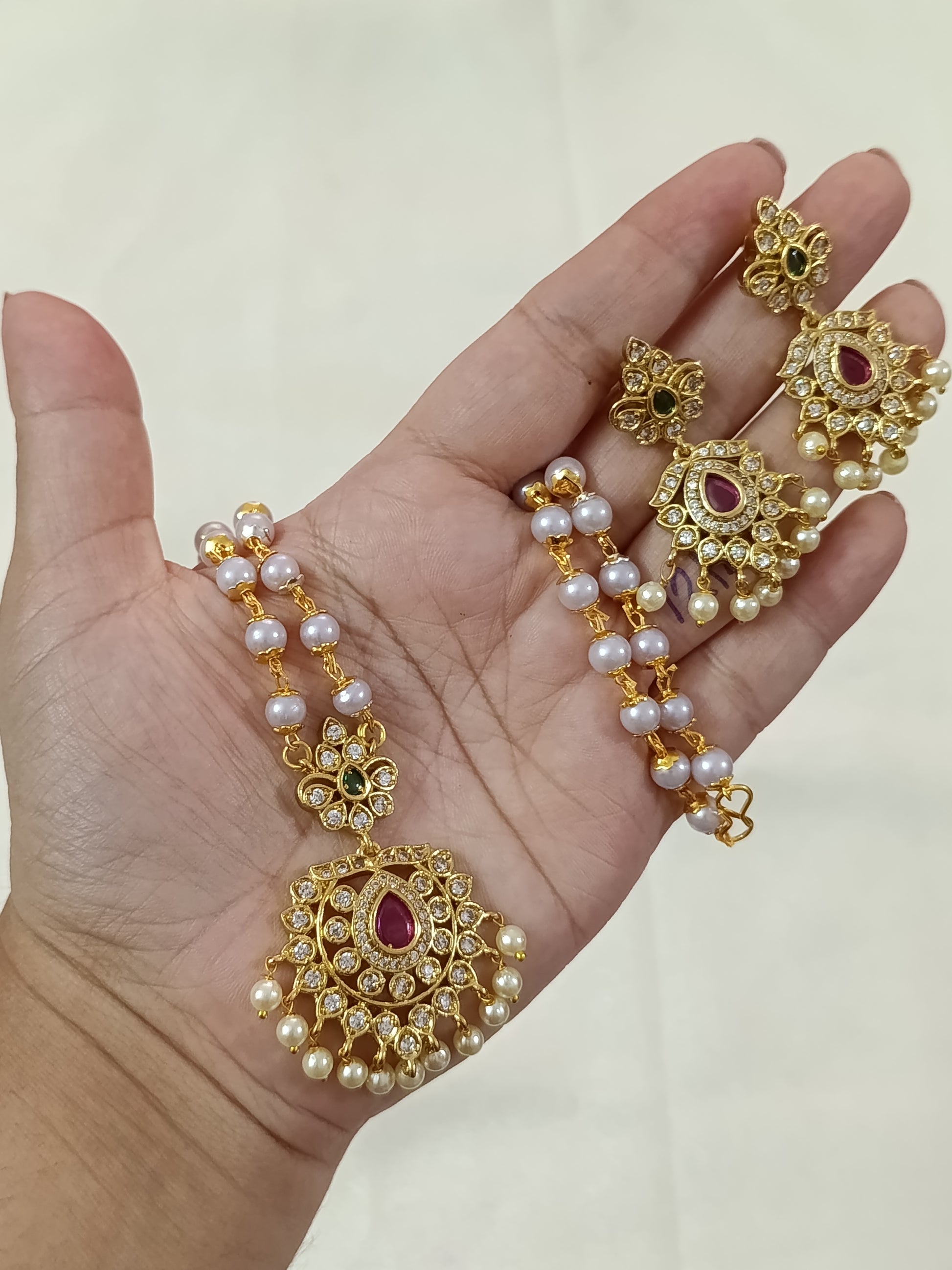 Pearl Pendant Long Necklace Set