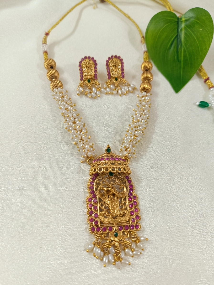 Radha Krishna Mid Long Necklace Set