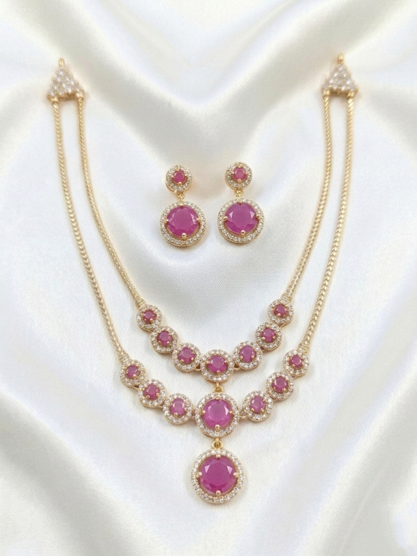 2 Layers AD Stone Necklace Set