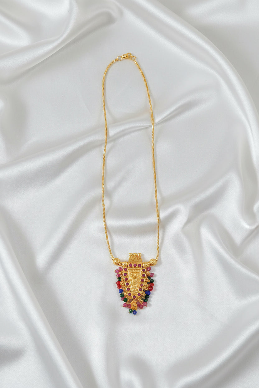 Micro Polish Nettipattam Pendant Mid Long Necklace