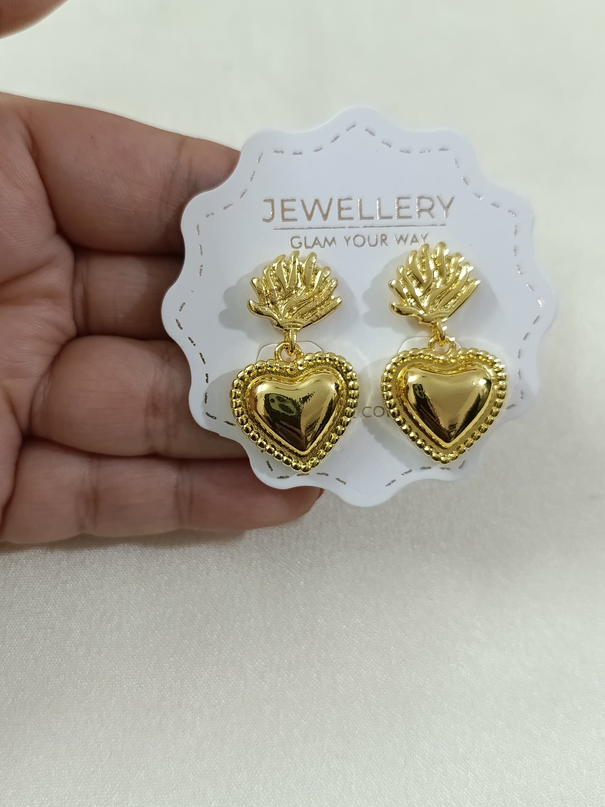 Gold Toned Heart Drop Earring