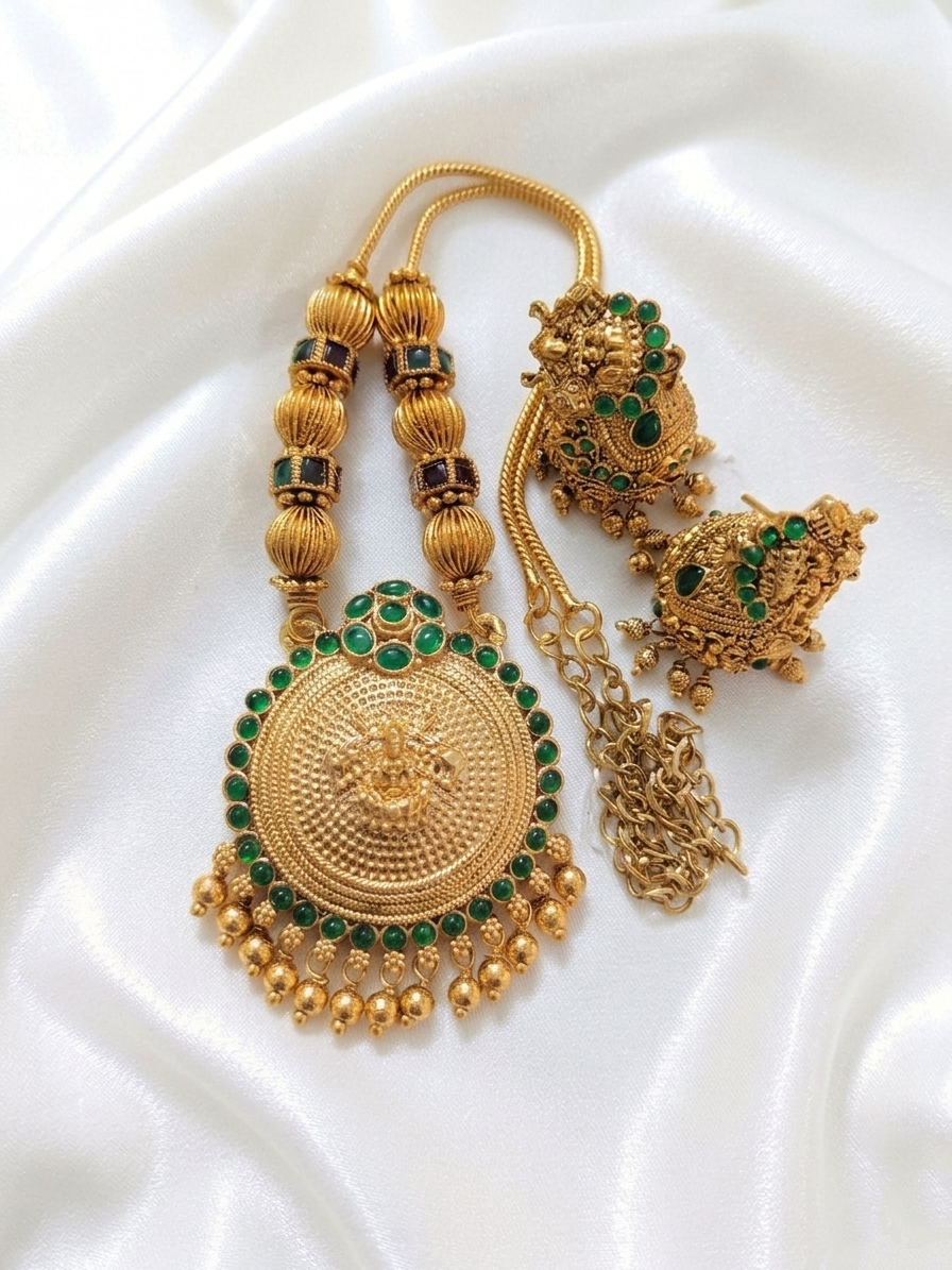Lakshmi Pendant Mid Long Necklace Set V22