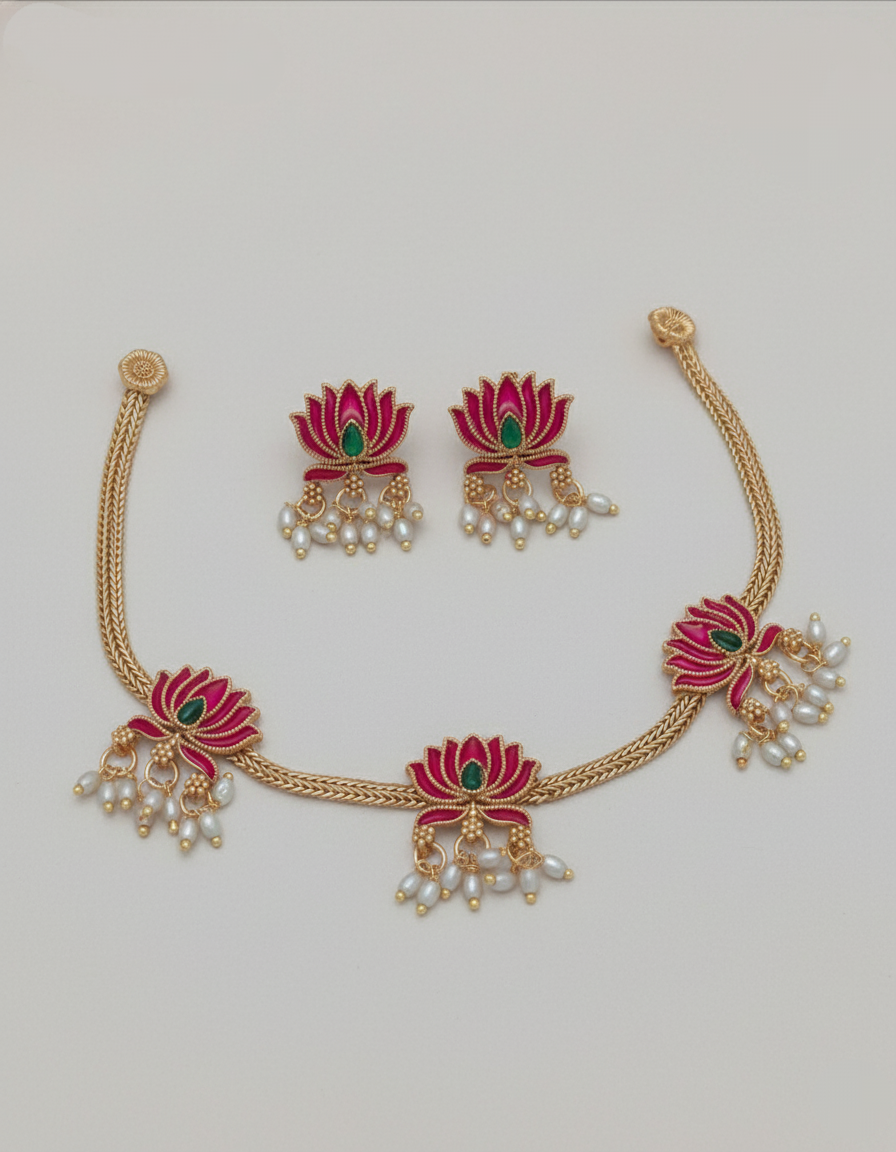 Meenakari 3 Lotus Choker