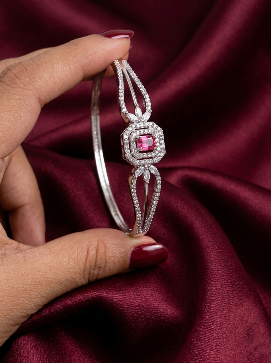 Rhodium Polish AD Open Bangle