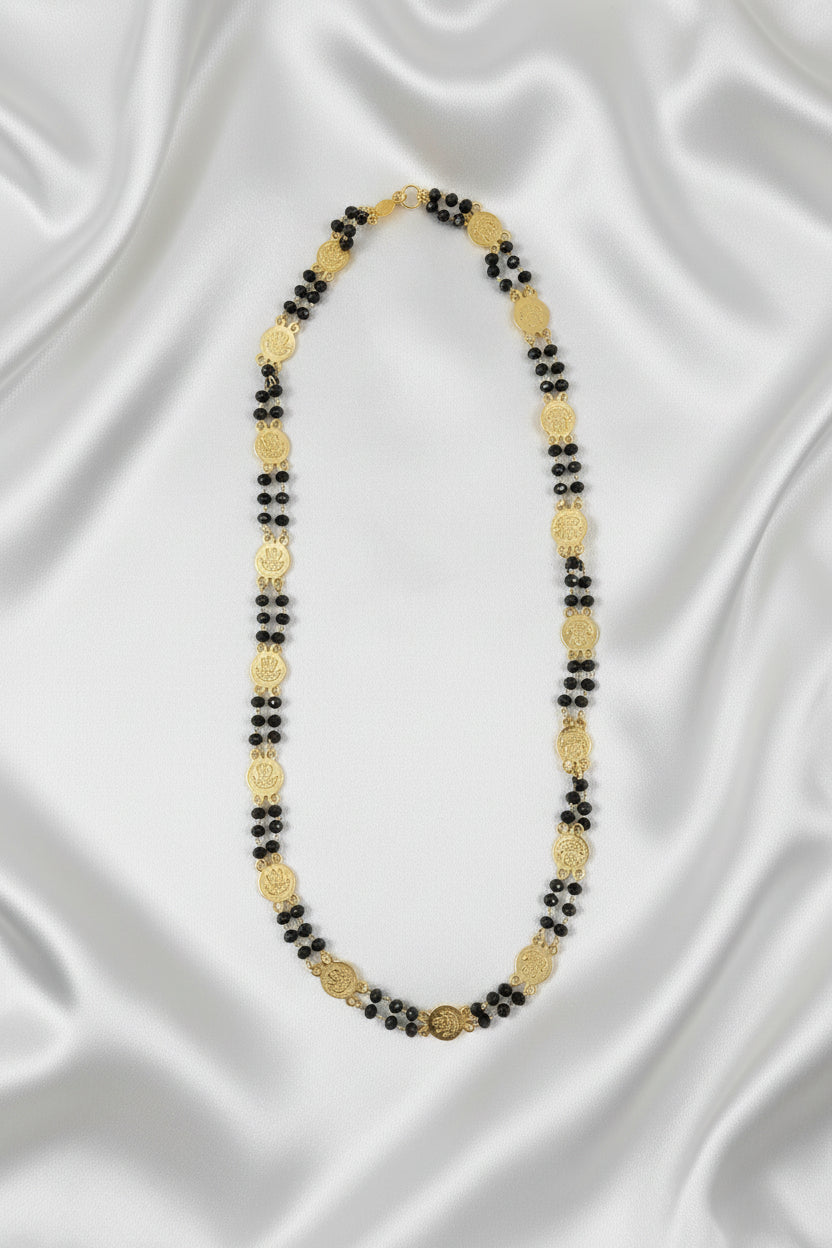 Micro Polish Lakshmi Black Bead Long Necklace