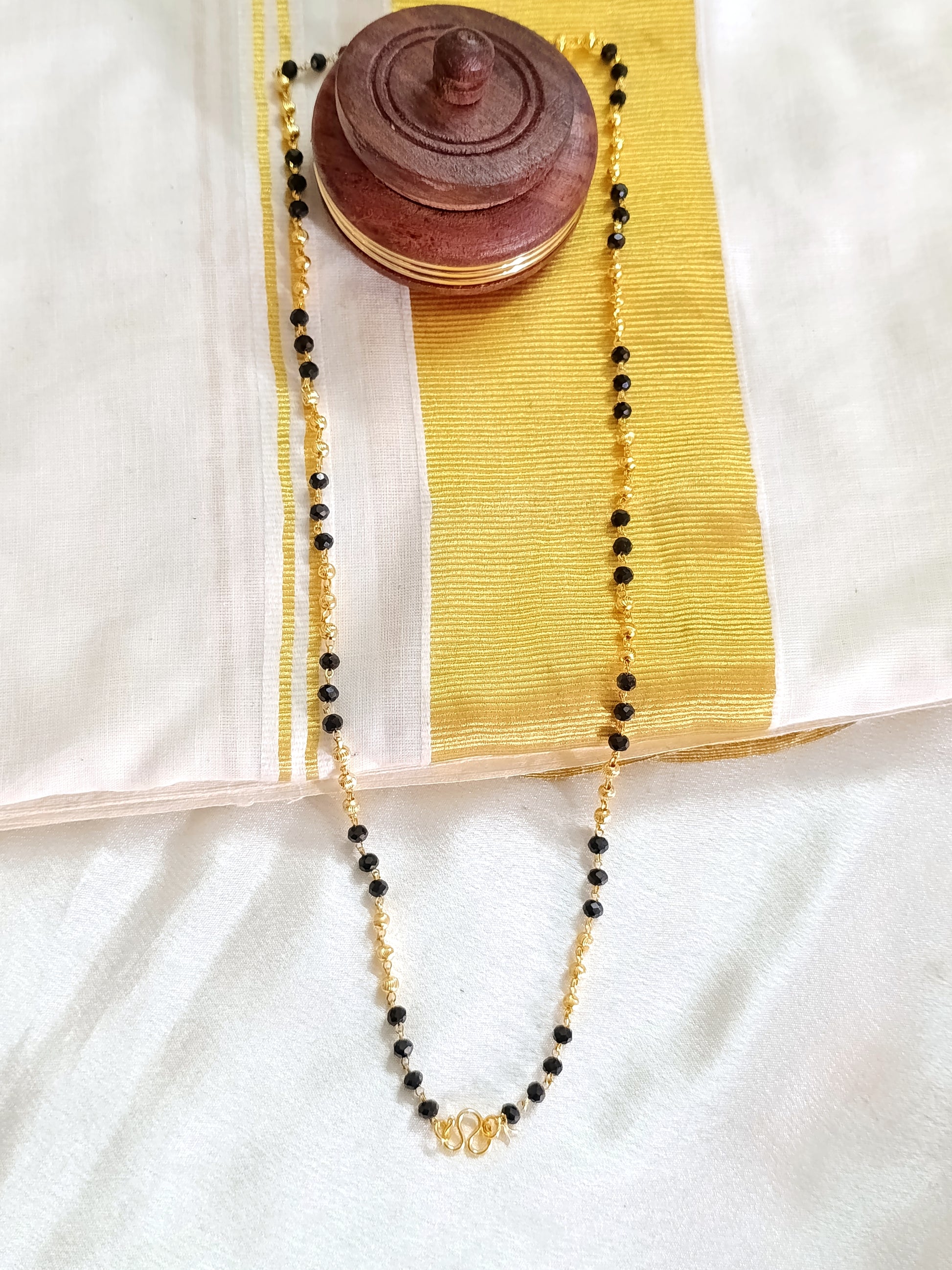 Micro Polish Black & Golden Ball Long Necklace