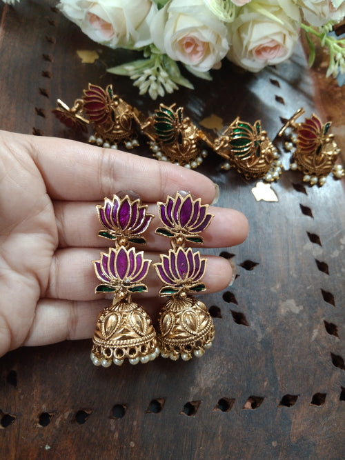 2 Lotus Jhumkas Earring