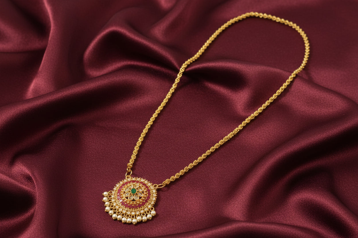 Micro Polish Chain Pendant Long Necklace Set