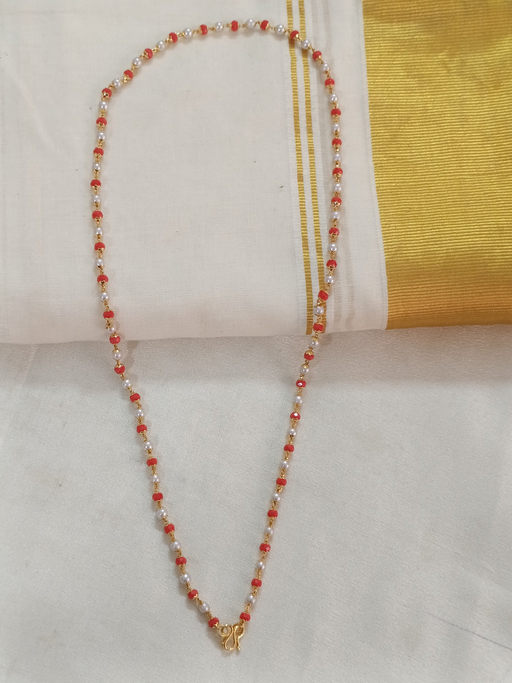 Micro Polish Coral - Pearl Duo Long Necklace