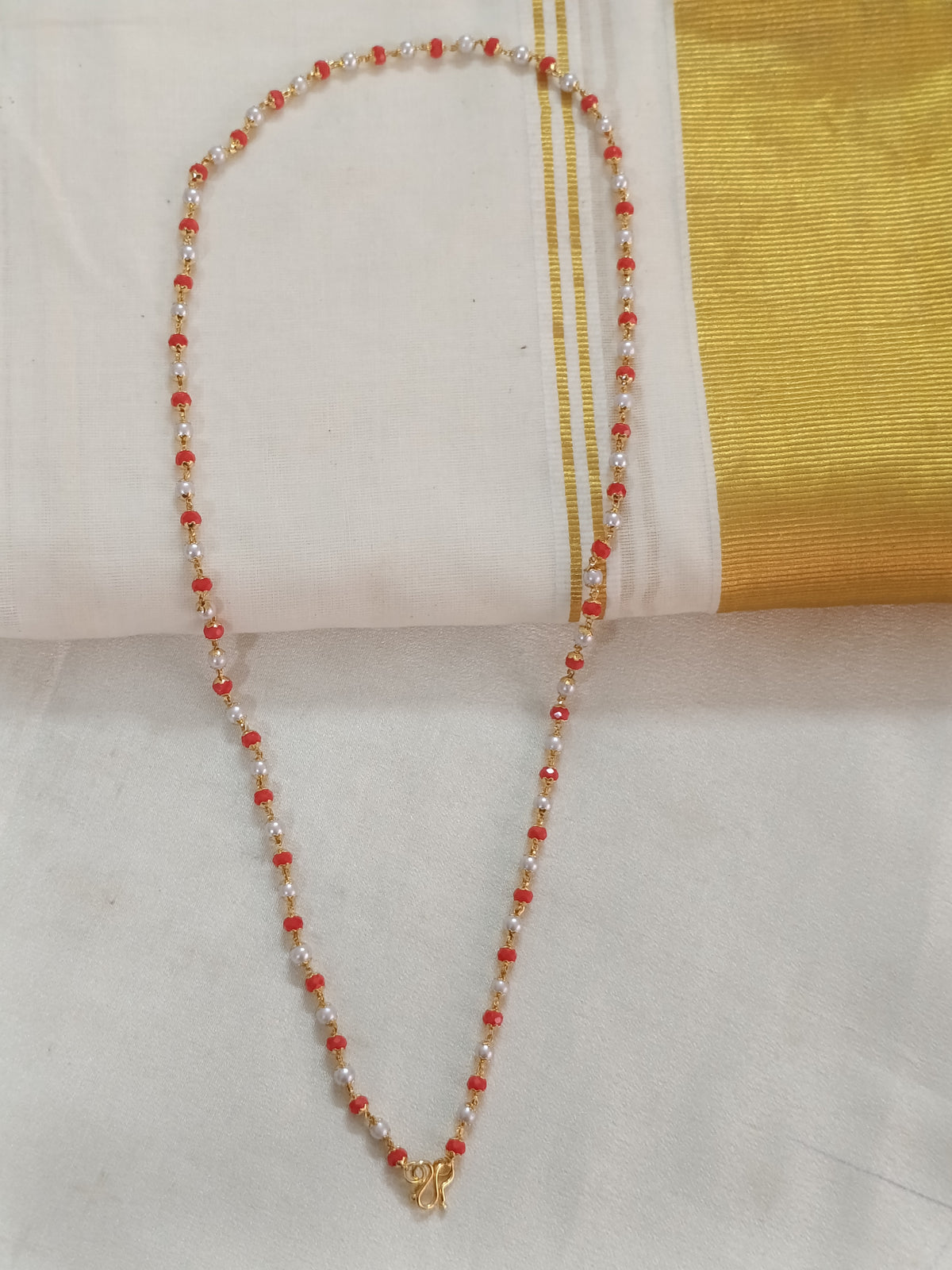 Micro Polish Coral - Pearl Duo Long Necklace