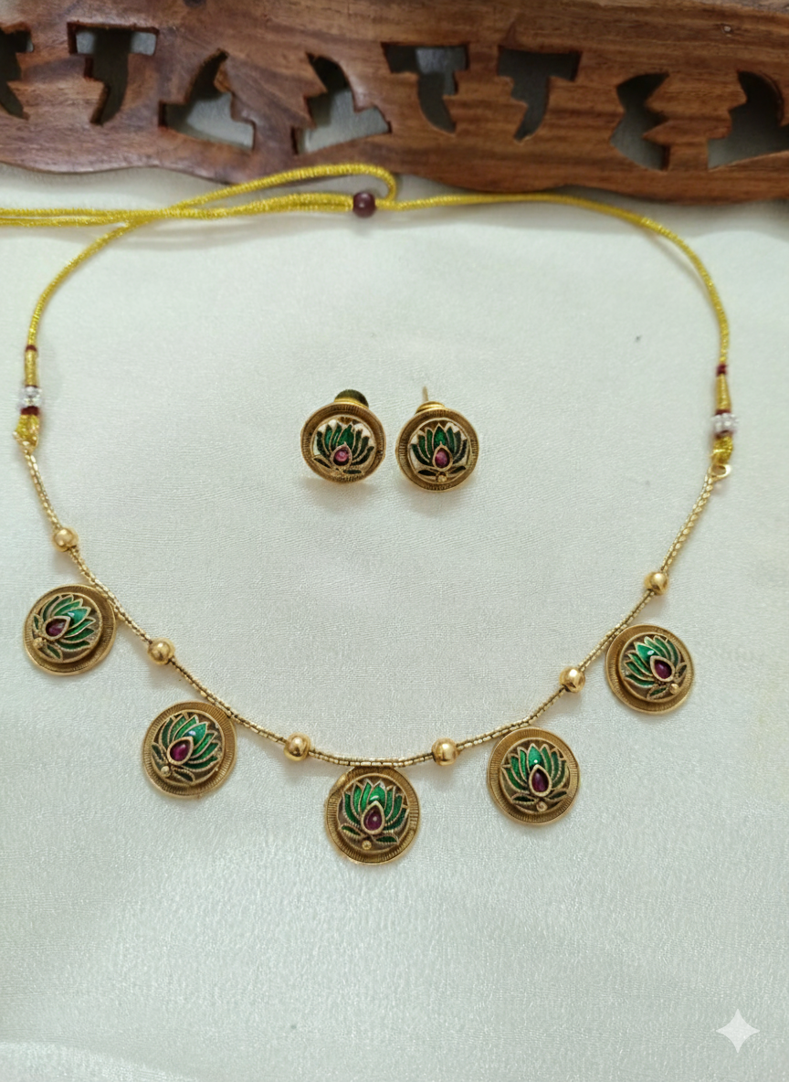 Meenakari Lotus Necklace Set