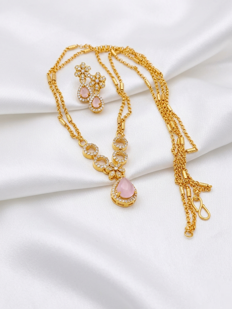 Non AD Pendant Mid Long Necklace Set
