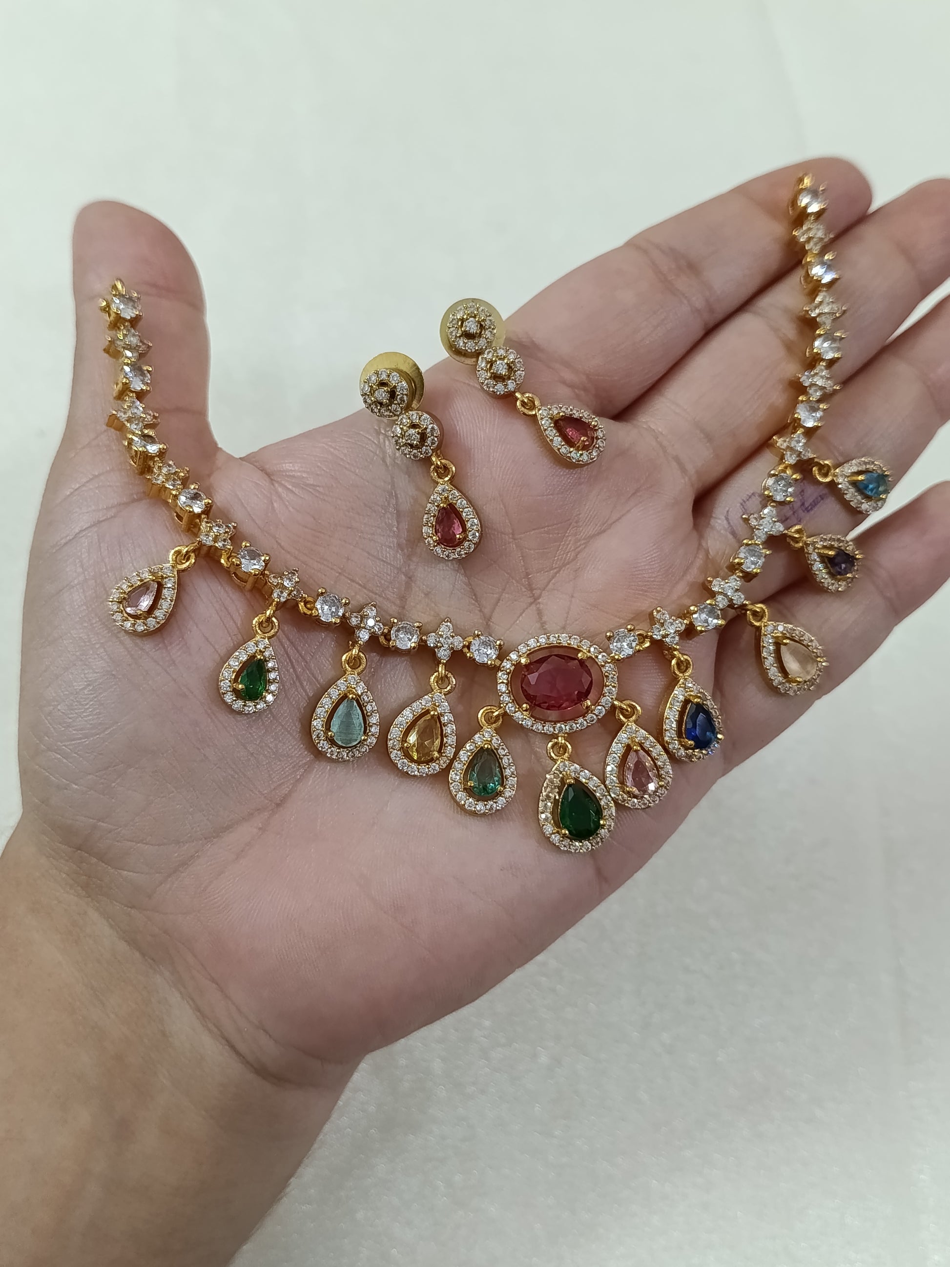Navaratna AD Petal Drop Necklace Set