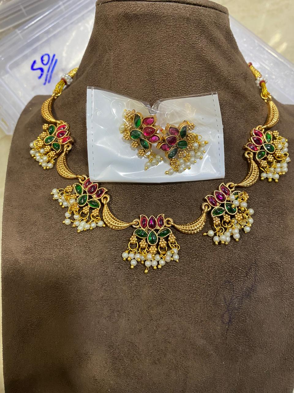 Lotus Half Moon Necklace Set