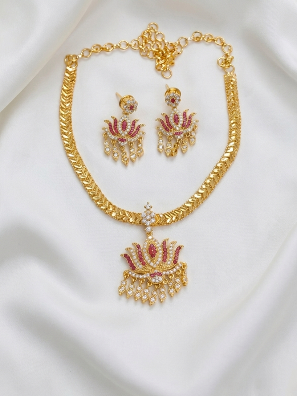 Micro Polish Lotus Attigai Necklace Set
